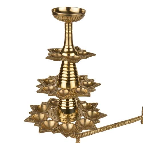 Jaisakshi Big Ganga Aarti Diya Brass Hand Held 4 Tier Pooja 21 Diyas Lamp for Arati with Height 13 inch & Weight 1kg400gm