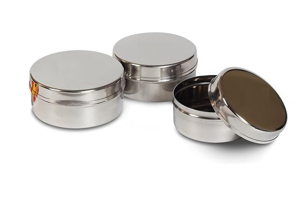 Jaisakshi Stainless Steel Airtight Containers Set of 3 | Multipurpose Leakproof Dabba for Kitchen Storage, Lunch, Snacks & Spices | Durable & Rust-Free Steel Box with Lids | Silver