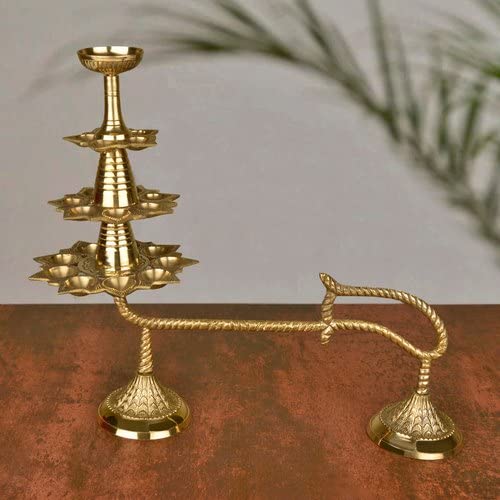 Jaisakshi Big Ganga Aarti Diya Brass Hand Held 4 Tier Pooja 21 Diyas Lamp for Arati with Height 13 inch & Weight 1kg400gm