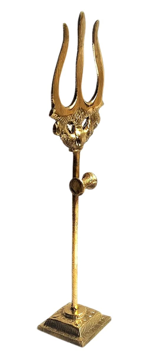 Jaisakshi Brass Shiva Trishul with Damru on Stand – 4 Inch Shiv Bholenath Trident Idol Showpiece for Pooja Room, Mandir Decoration, Temple Home Decor, Office Desk Puja Pack of 1