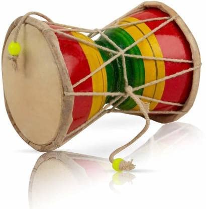 Jaisakshi Blue Panther Wooden Damru | Traditional Hand Drum for Lord Shiva Pooja, Kids Toy & Musical Instrument