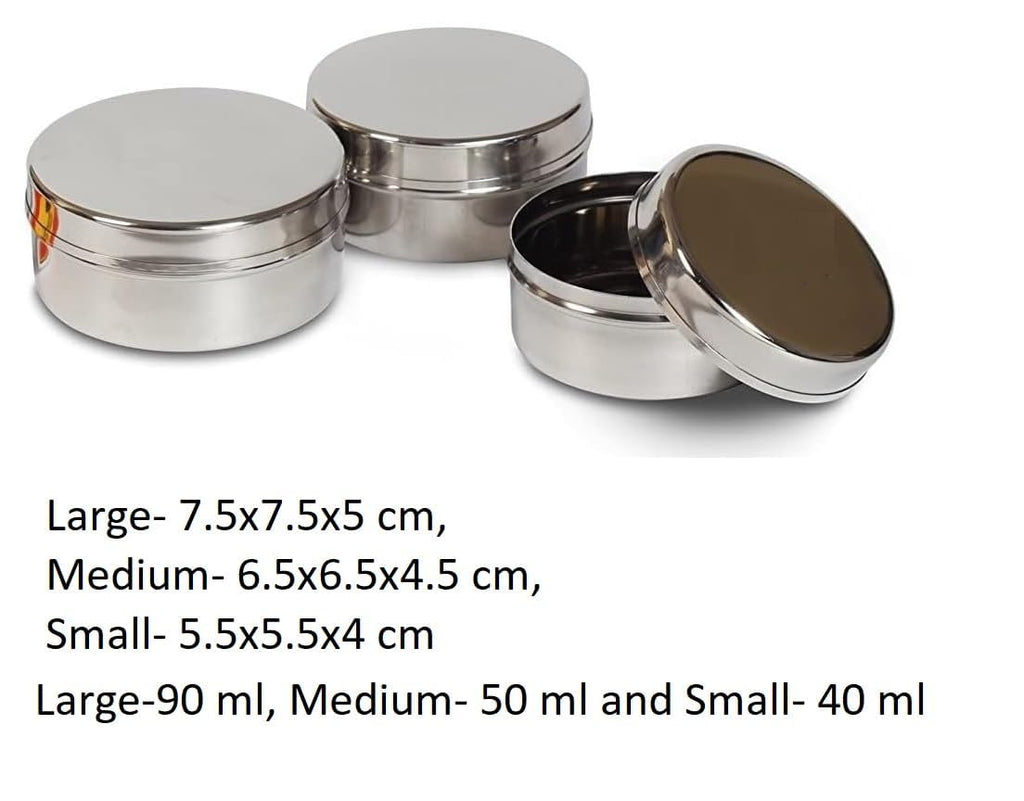 Jaisakshi Stainless Steel Airtight Containers Set of 3 | Multipurpose Leakproof Dabba for Kitchen Storage, Lunch, Snacks & Spices | Durable & Rust-Free Steel Box with Lids | Silver