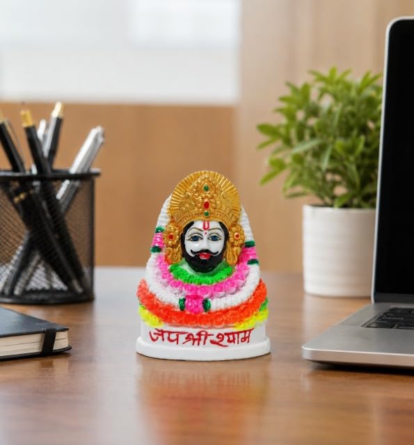 Jaisakshi Shree Khatu Shyam Baba Murti White Marble Figurine for Home Temple, Office, Gift 3 Inch