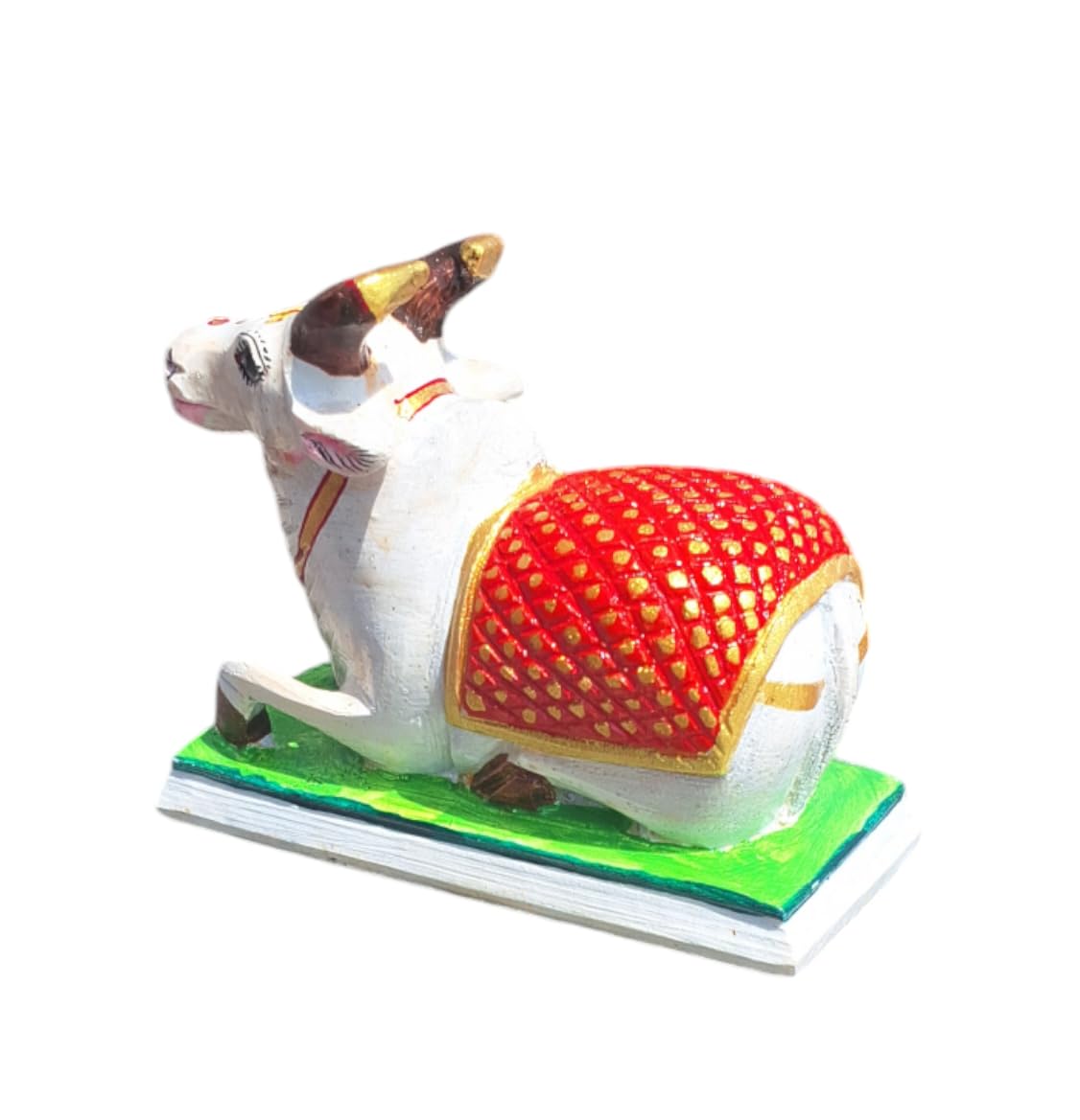 Jaisakshi White Marble Stone Haindpainted Shiva Nandi Moorti Murti Statue Figurine Idol Sculpture