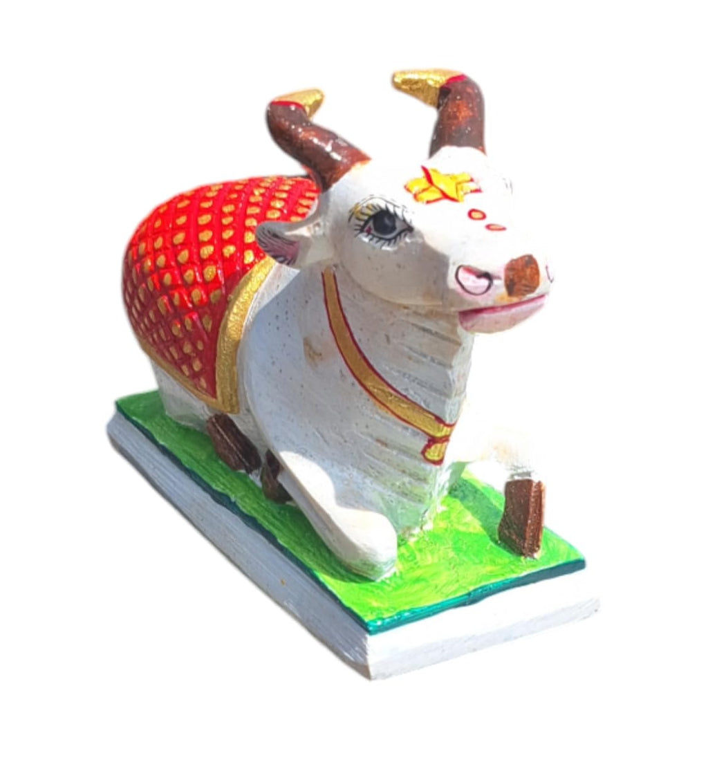 Jaisakshi White Marble Stone Haindpainted Shiva Nandi Moorti Murti Statue Figurine Idol Sculpture