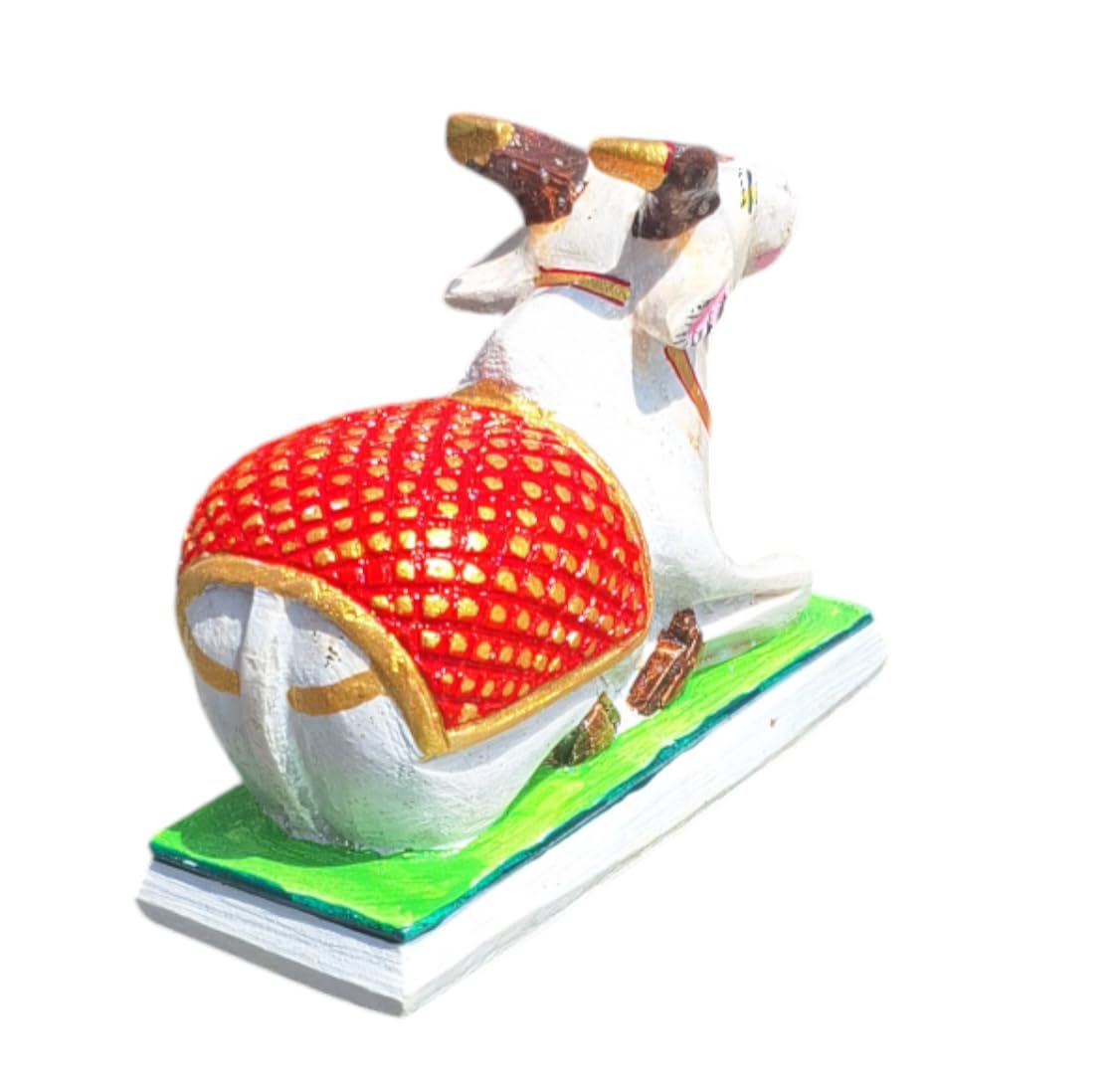 Jaisakshi White Marble Stone Haindpainted Shiva Nandi Moorti Murti Statue Figurine Idol Sculpture