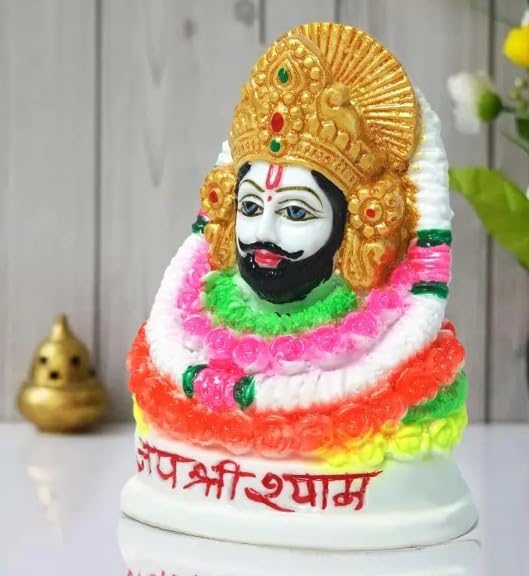 Jaisakshi Shree Khatu Shyam Baba Murti White Marble Figurine for Home Temple, Office, Gift 3 Inch