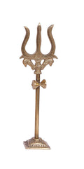 Jaisakshi Brass Shiva Trishul with Damru on Stand – 4 Inch Shiv Bholenath Trident Idol Showpiece for Pooja Room, Mandir Decoration, Temple Home Decor, Office Desk Puja Pack of 1
