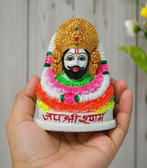 Jaisakshi Shree Khatu Shyam Baba Murti White Marble Figurine for Home Temple, Office, Gift 3 Inch