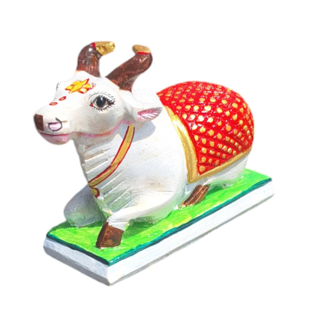 Jaisakshi White Marble Stone Haindpainted Shiva Nandi Moorti Murti Statue Figurine Idol Sculpture