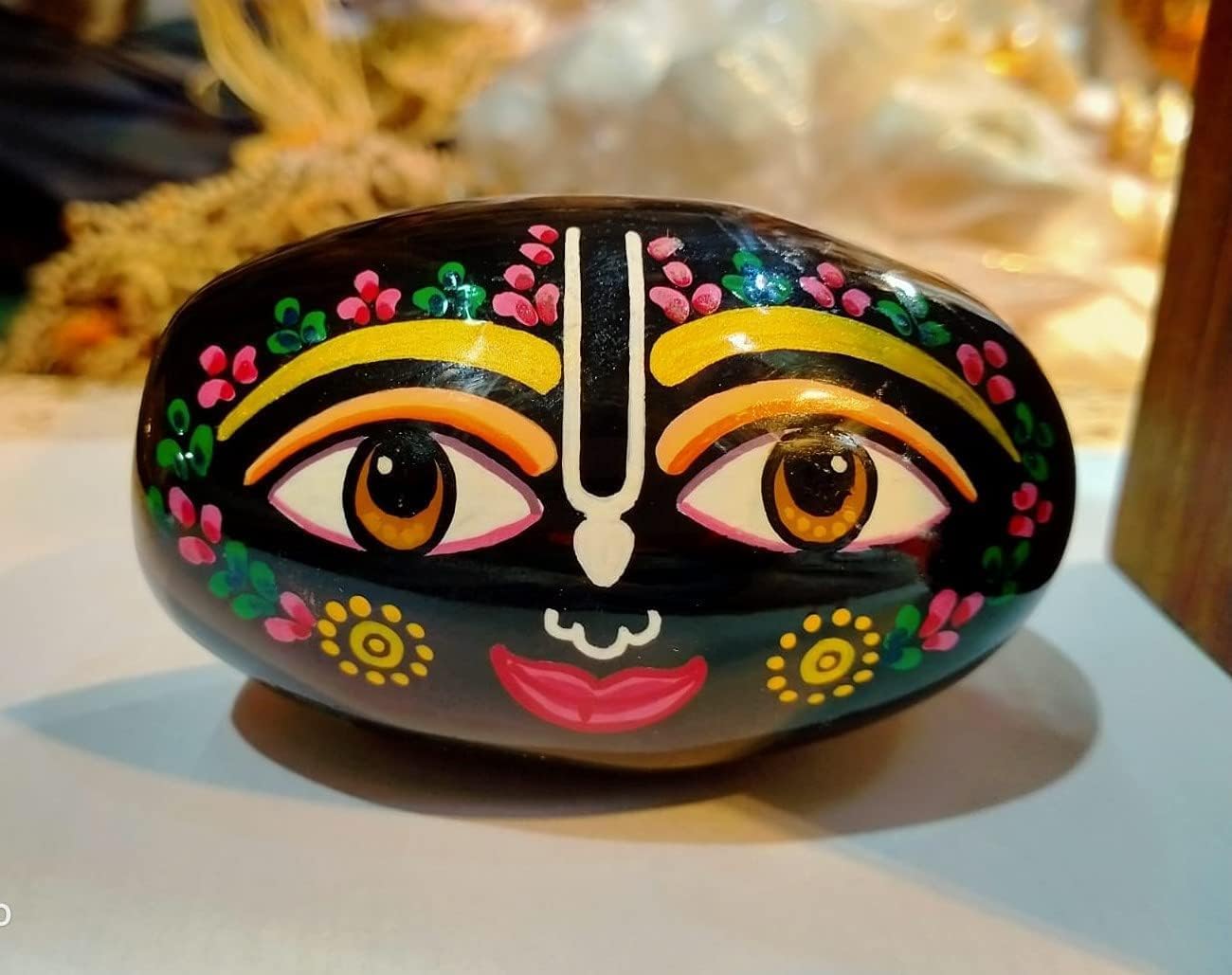 Jaisakshi Natural Painted Shaligram Stone for Pooja Religious (Colored) Painted SHALIGRAM Stone from VRINDAVAN || Fully Hand Printed || Size 2 INCES Approx