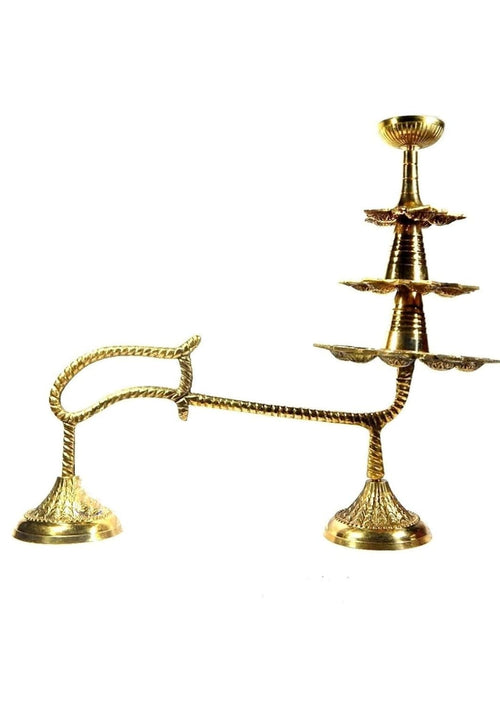 Jaisakshi Big Ganga Aarti Diya Brass Hand Held 4 Tier Pooja 21 Diyas Lamp for Arati with Height 13 inch & Weight 1kg400gm