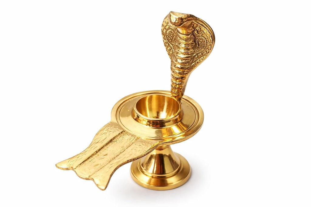 Jaisakshi Pure Brass Shivling Abhishek Stand with Naag (Sheshnaag) | Traditional Jaladhari / Jaldhari Puja Argha Base for Shivling Abhishek & Rudrabhishek Puja शिवलिंग अभिषेक हेतु पीतल जालधारी (8x5x8cm Small)