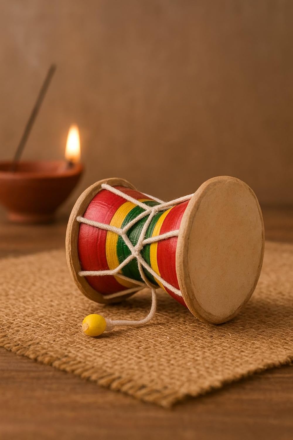 Jaisakshi Blue Panther Wooden Damru | Traditional Hand Drum for Lord Shiva Pooja, Kids Toy & Musical Instrument