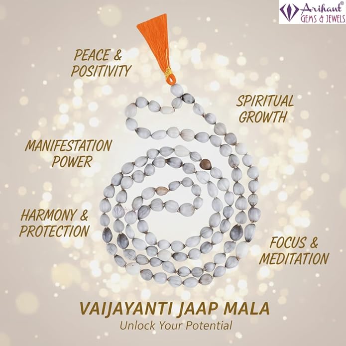 Jaisakshi Original Vaijayanti Jaap Mala 108+1 Beads | Natural Vaijanti Mala for Mantra Chanting, Meditation & Pooja | Spiritual Japa Mala Necklace for Men & Women | Krishna Bhakti Prayer Mala