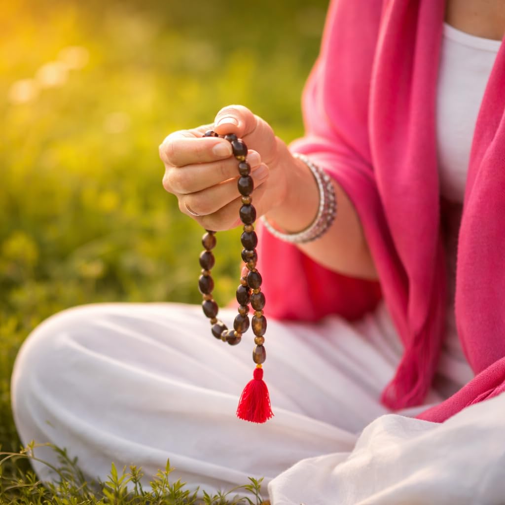 Jaisakshi Natural Lotus Seed Kamal Gatta Mala Necklace with Tassel Rosary Jaapmala for Meditation Mantra Chanting & Pooja Astrology for Men & Women - 108 Beads