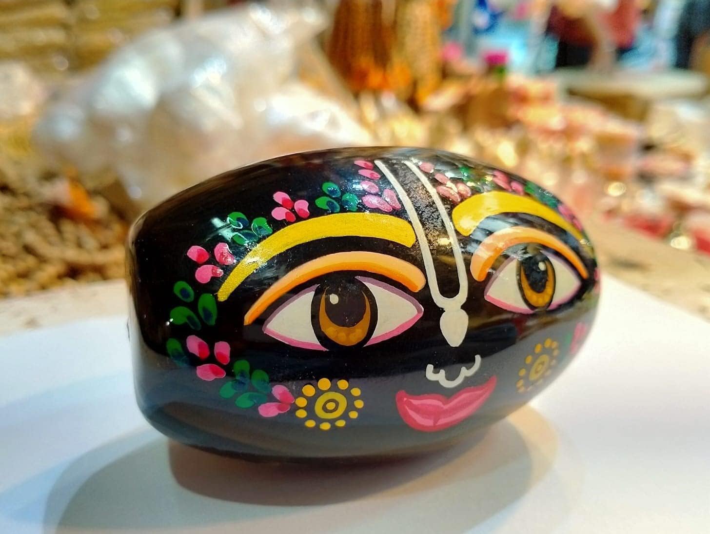 Jaisakshi Natural Painted Shaligram Stone for Pooja Religious (Colored) Painted SHALIGRAM Stone from VRINDAVAN || Fully Hand Printed || Size 2 INCES Approx