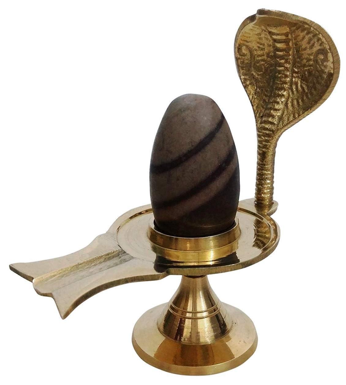 Jaisakshi Pure Narmadeshwar Shivling with Brass Naag Jaldhari | Narmada Stone shivling & Brass Yoni Base for Home Puja, Temple Use, Mahashivratri, Saawan, Jalabhishek Rituals - 3 Inch