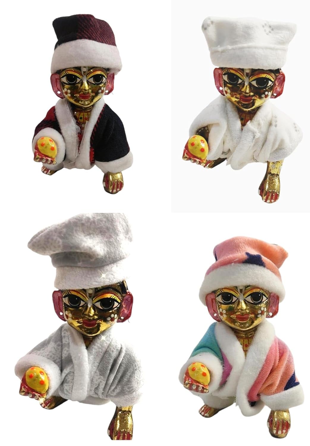 Jaisakshi Bal Gopal Winter Night Suit, Winter Night Suit with Matching Topi for Laddu Gopal (Pack of 4