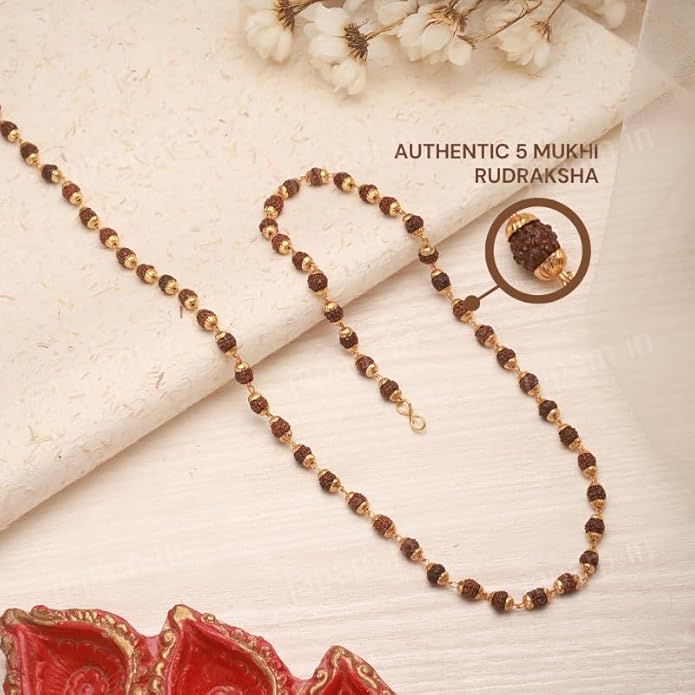 Jaisakshi Japam Gold Plated Rudraksha Mala Bracelet for Men & Women | Spiritual Meditation Prayer Bracelet with Authenticity Certificate