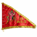 Jaisakshi Jai Mata Di Religious Flag(Cloth), Red Satin Cloth with Goddess Durga Design, Golden Fringe Border, Home Temple Decoration (mata rani)