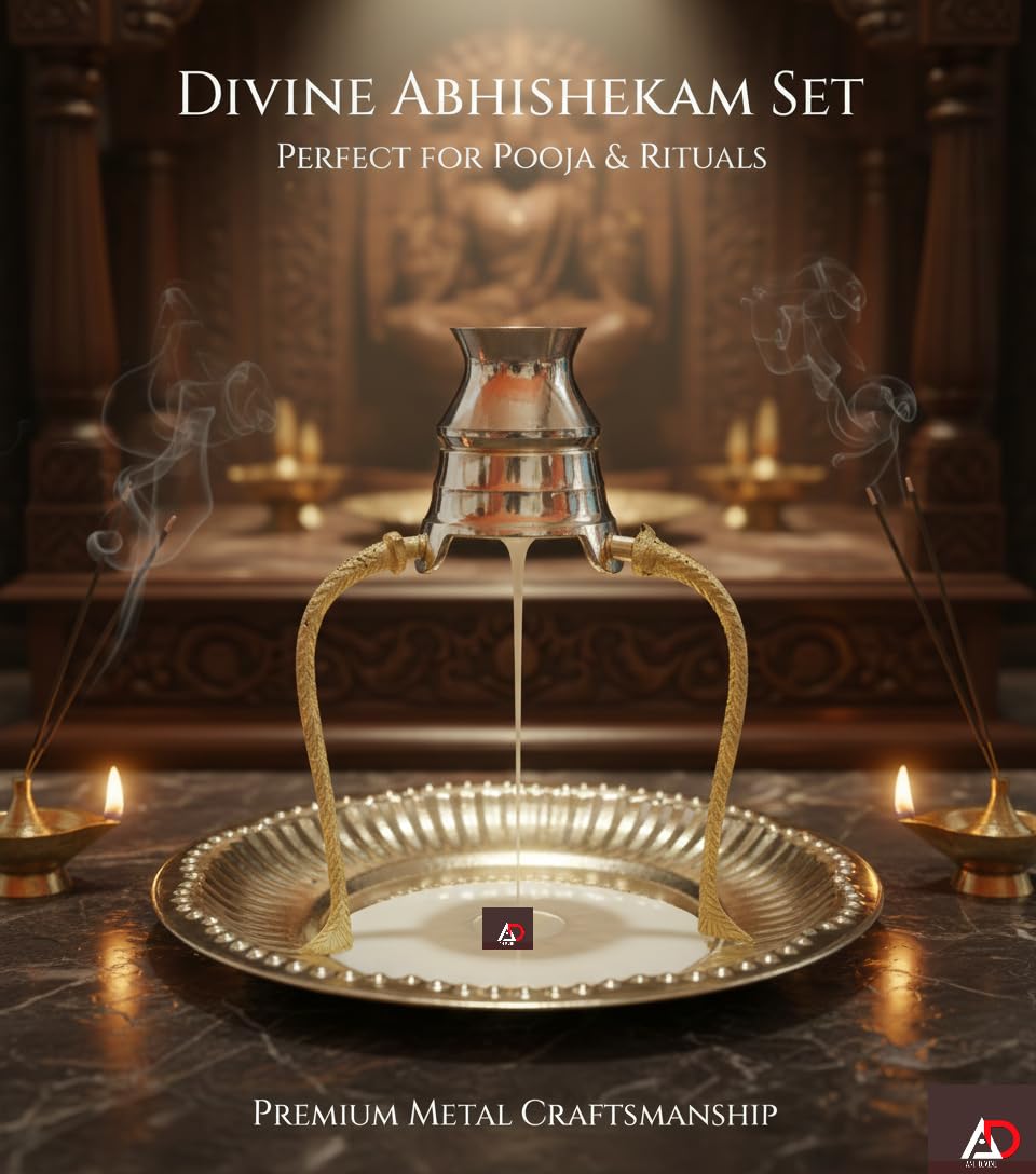 Jaisakshi Brass Tripai Shivling Lota Kalash Stand with 7 Inch Plate Thali for Shivling Abhishek, Jalabhishek with Milk & Water, Home Temple Puja, Shivratri, Saawan Worship