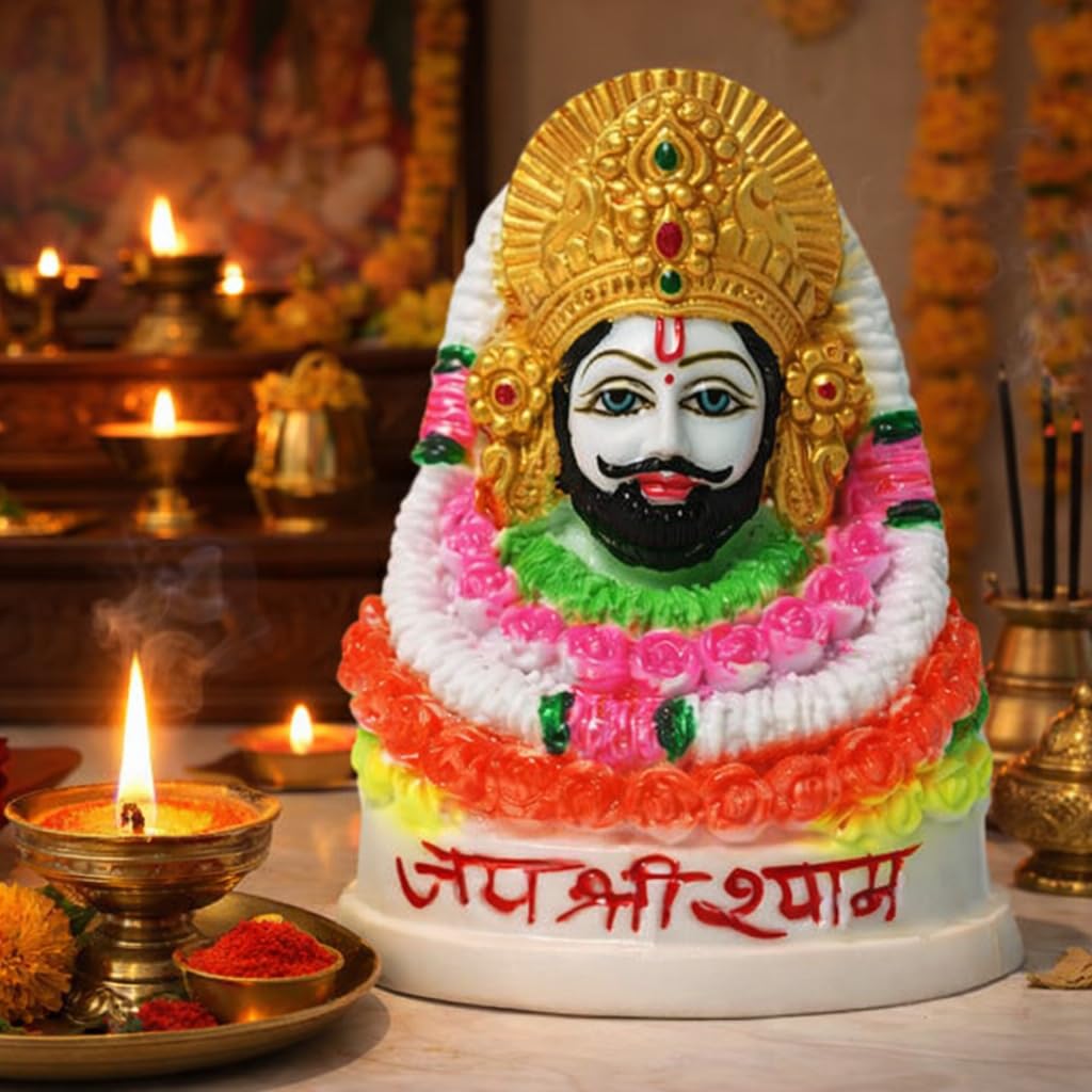 Jaisakshi Shree Khatu Shyam Baba Murti White Marble Figurine for Home Temple, Office, Gift 3 Inch