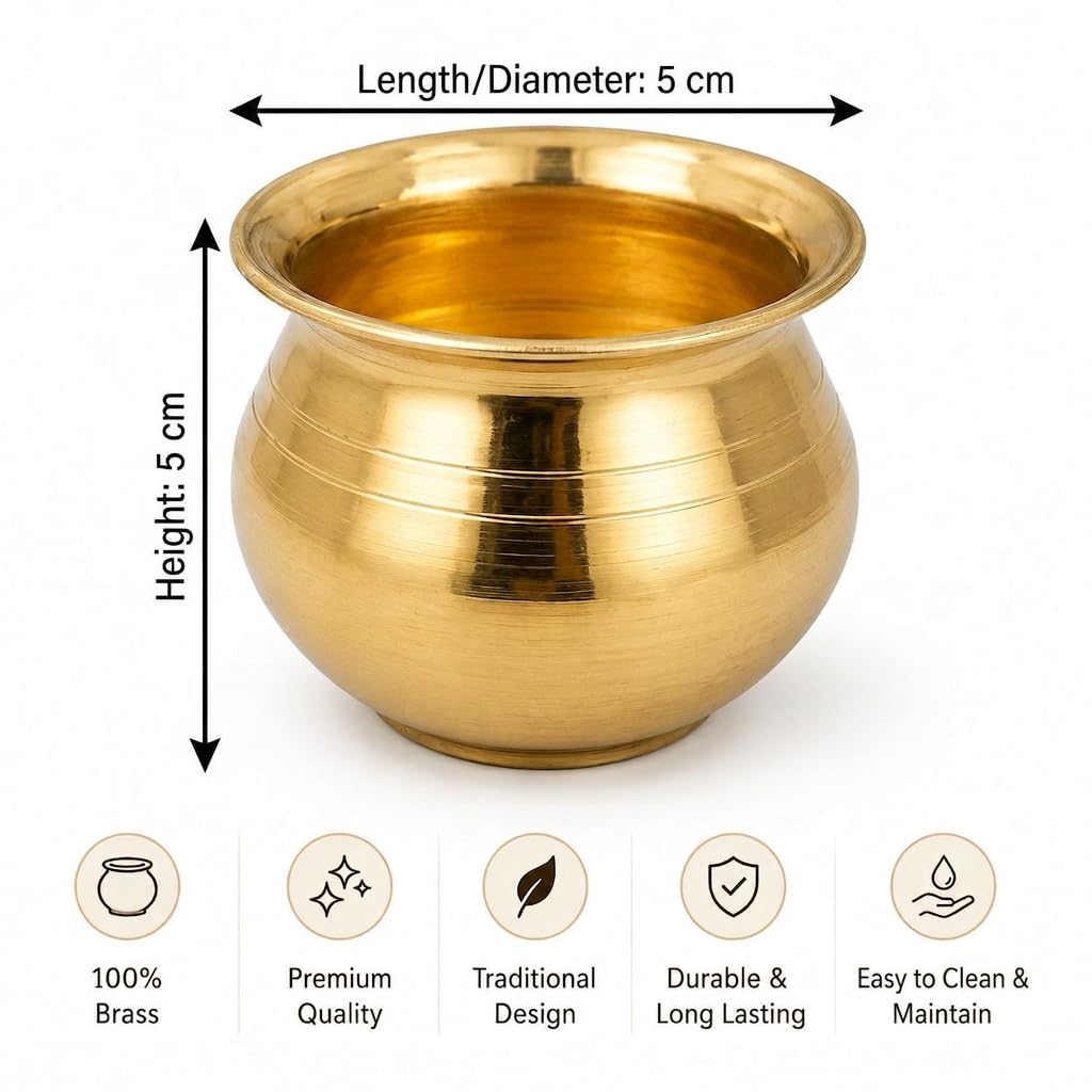 Jaisakshi Pure Brass Puja Kalash – Small Size Lota for Daily Jal Arpan, Surya Arghya, and Spiritual Rituals, Size 2 Inch