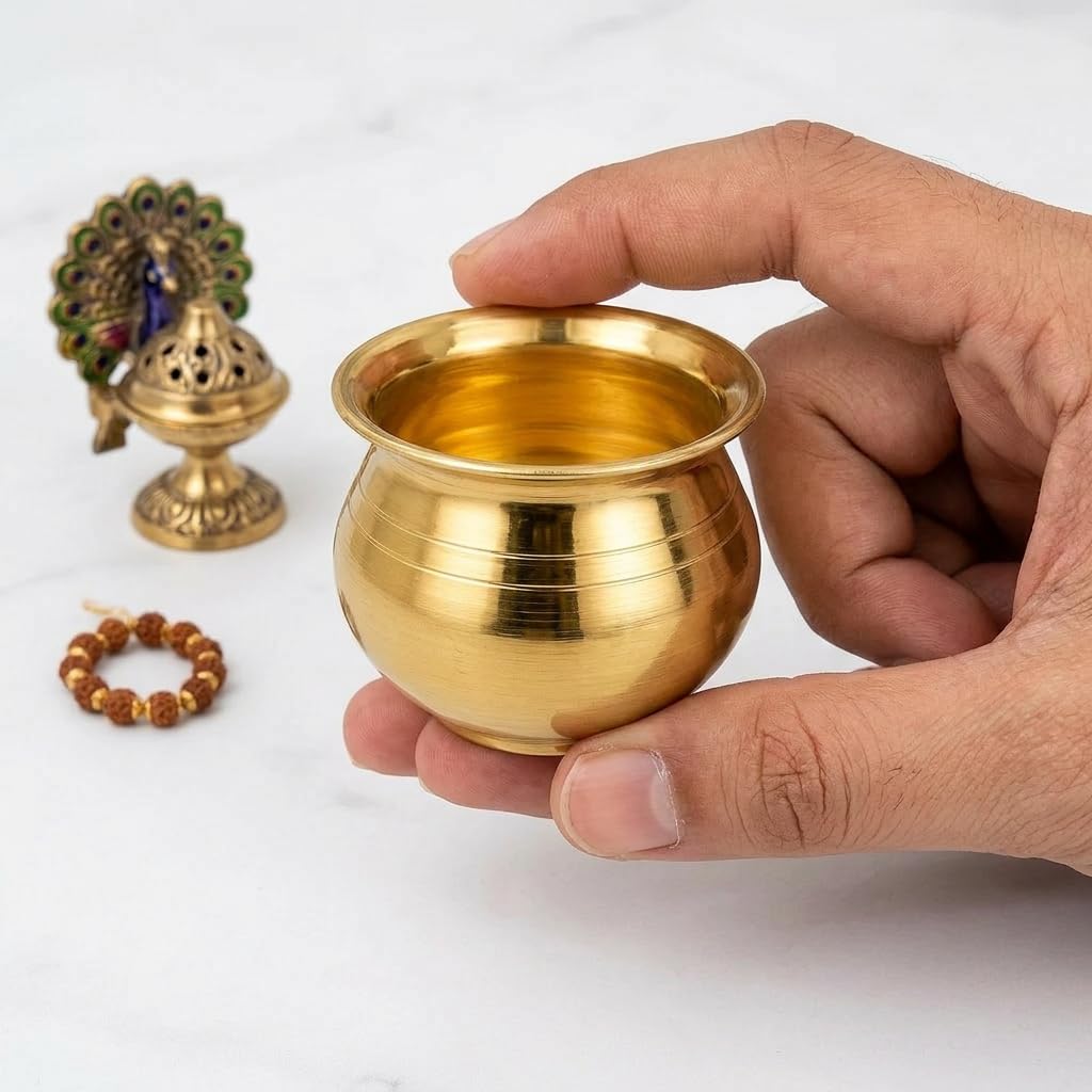 Jaisakshi Pure Brass Puja Kalash – Small Size Lota for Daily Jal Arpan, Surya Arghya, and Spiritual Rituals, Size 2 Inch