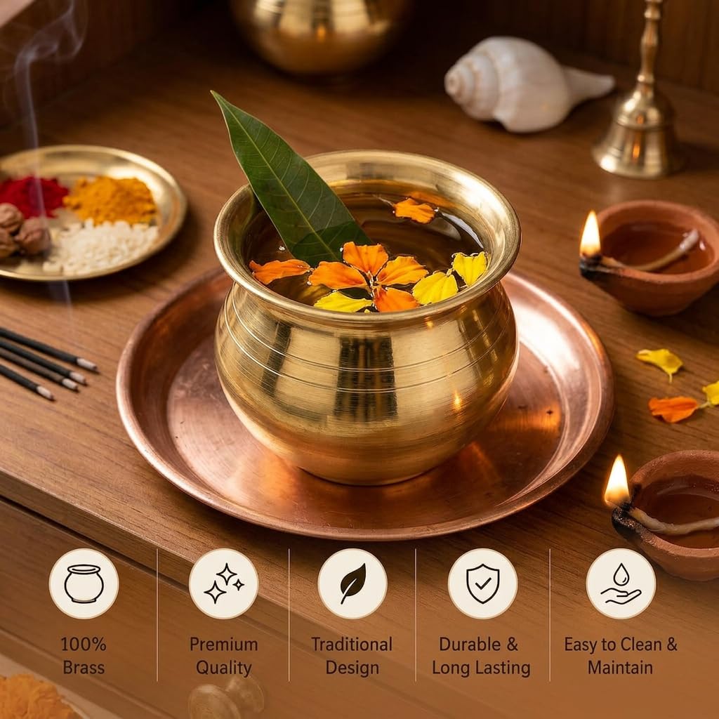 Jaisakshi Pure Brass Puja Kalash – Small Size Lota for Daily Jal Arpan, Surya Arghya, and Spiritual Rituals, Size 2 Inch