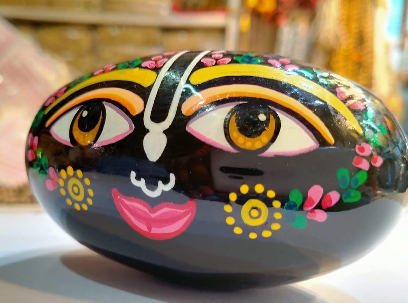 Jaisakshi Natural Painted Shaligram Stone for Pooja Religious (Colored) Painted SHALIGRAM Stone from VRINDAVAN || Fully Hand Printed || Size 2 INCES Approx
