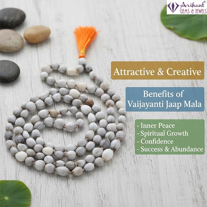 Jaisakshi Original Vaijayanti Jaap Mala 108+1 Beads | Natural Vaijanti Mala for Mantra Chanting, Meditation & Pooja | Spiritual Japa Mala Necklace for Men & Women | Krishna Bhakti Prayer Mala