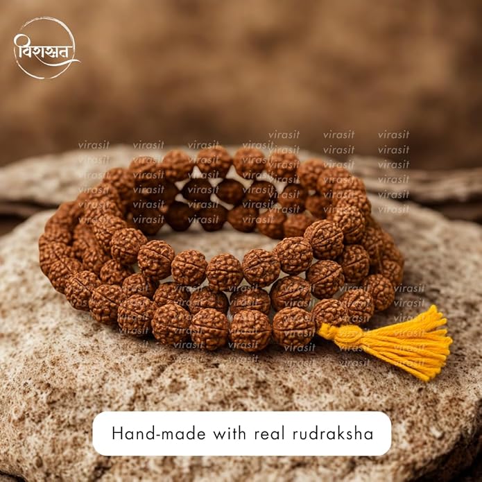 Jaisakshi Rudraksha Mala 108 Beads Original Certified | Natural Panchmukhi Rudraksha Japa Mala for Men & Women | Jaap Mala for Meditation, Shiv Puja, Yoga, Prayer, Chanting | 6mm Size