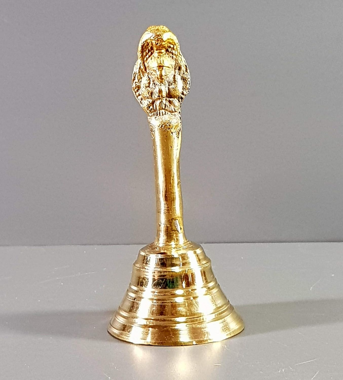 Jaisakshi Brass Ghanti for Pooja - 4.5" Brass Bells for Mandir, Temple Bell, Pooja Items for Pooja Room, Housewarming Gift, Engraved Design, Antique Home Decor Piece - Golden