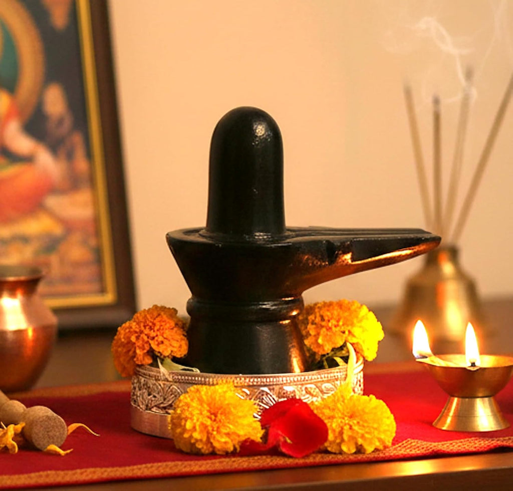 Jaisakshi Black Marble Shiva Lingam Big Size Shiv Ling Mahadev Idol Murti Military Statue Moorti, 12.7 cm