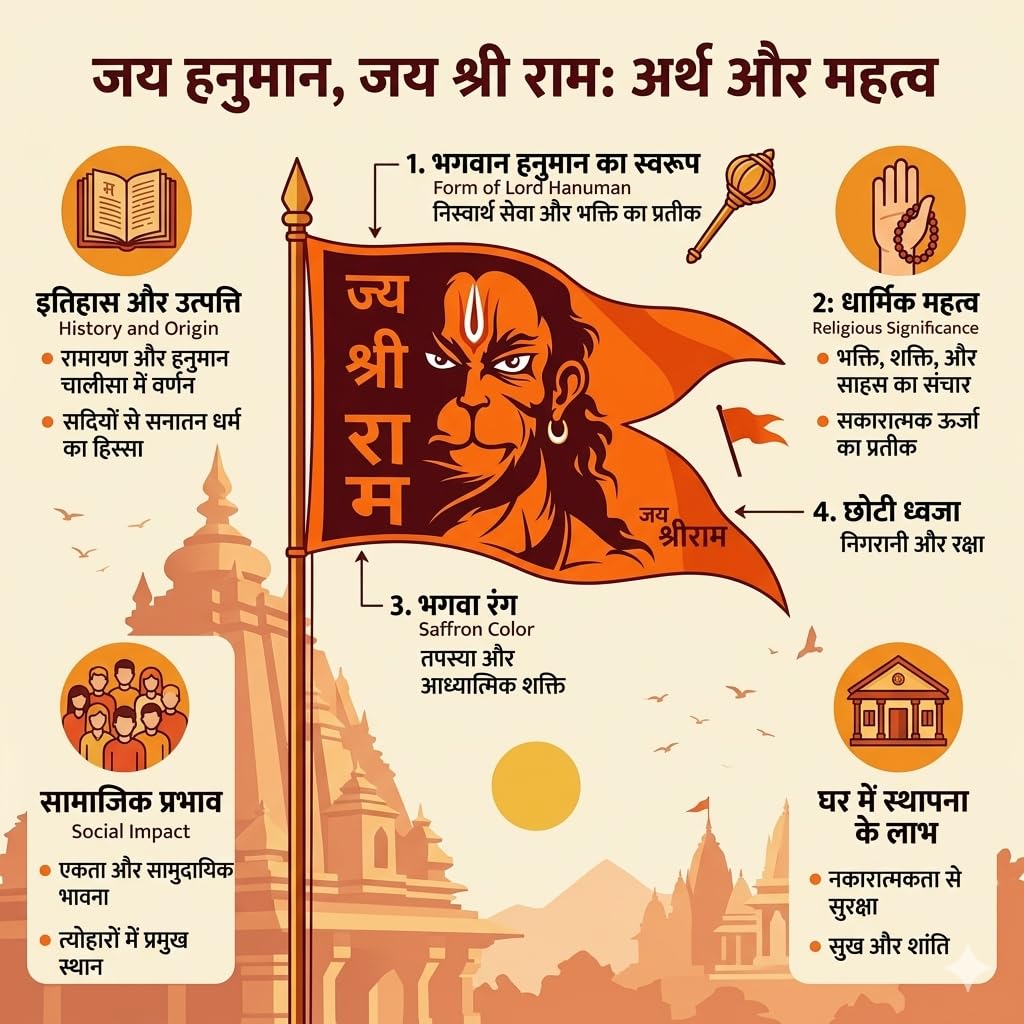 Jaisakshi Hindu Religion Hanumanji Printed Flag Big Size/Bajrangbali Pataka/Jai Shree Ram Print Dwaj Jhanda For Hanumanji With Gota Border | Flags (Garden & Outdoors)  Multicolor