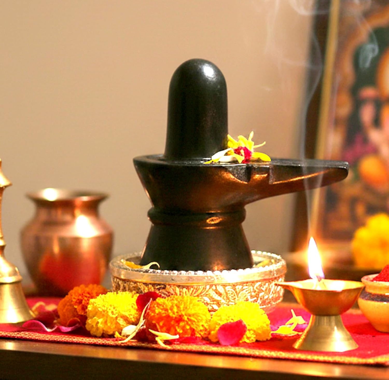 Jaisakshi Black Marble Shiva Lingam Big Size Shiv Ling Mahadev Idol Murti Military Statue Moorti, 12.7 cm