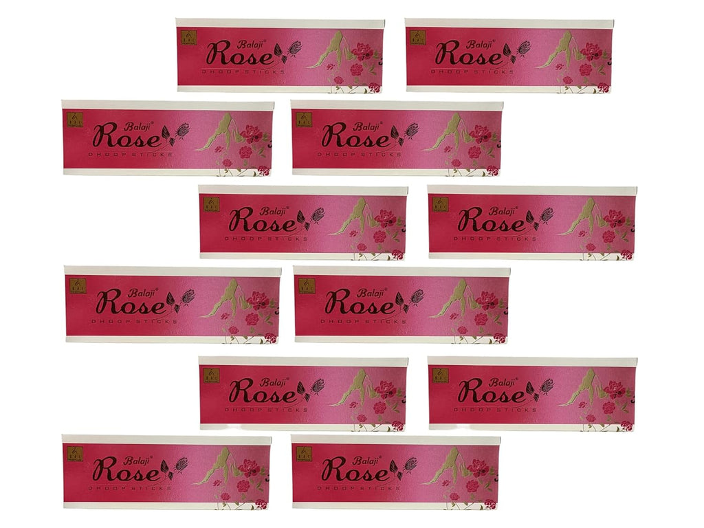 Jaisakshi Balaji Rose Dhoop Sticks Pure Natural Rose Dhoop Stick 10 Sticks Box Pack of 12 Boxes (10 Sticks x 12 Boxes = 120 Sticks)