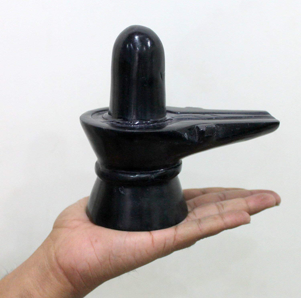 Jaisakshi Black Marble Shiva Lingam Big Size Shiv Ling Mahadev Idol Murti Military Statue Moorti, 12.7 cm