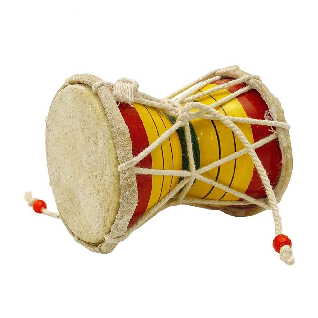 Jaisakshi Blue Panther Wooden Damru | Traditional Hand Drum for Lord Shiva Pooja, Kids Toy & Musical Instrument
