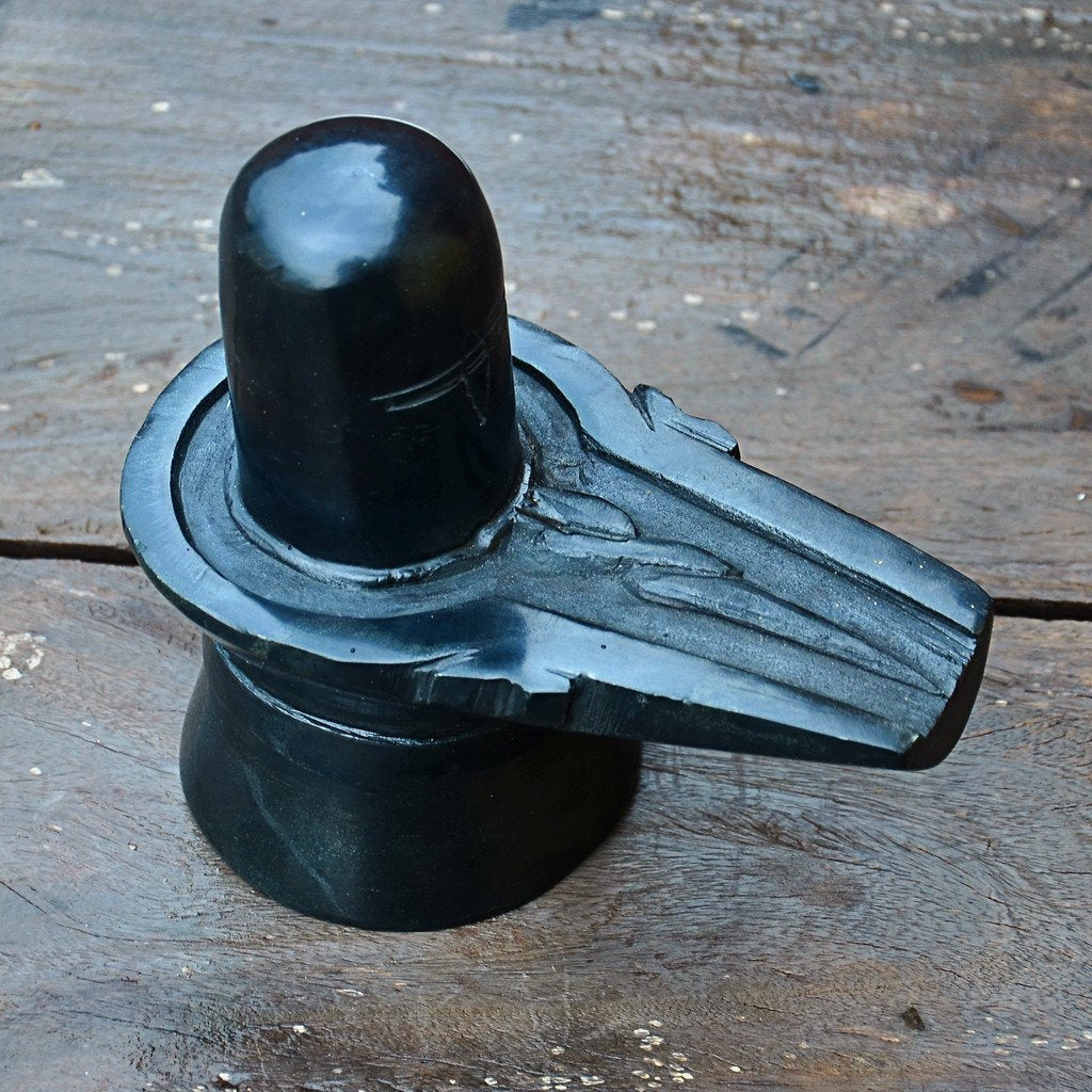 Jaisakshi Black Marble Shiva Lingam Big Size Shiv Ling Mahadev Idol Murti Military Statue Moorti, 12.7 cm