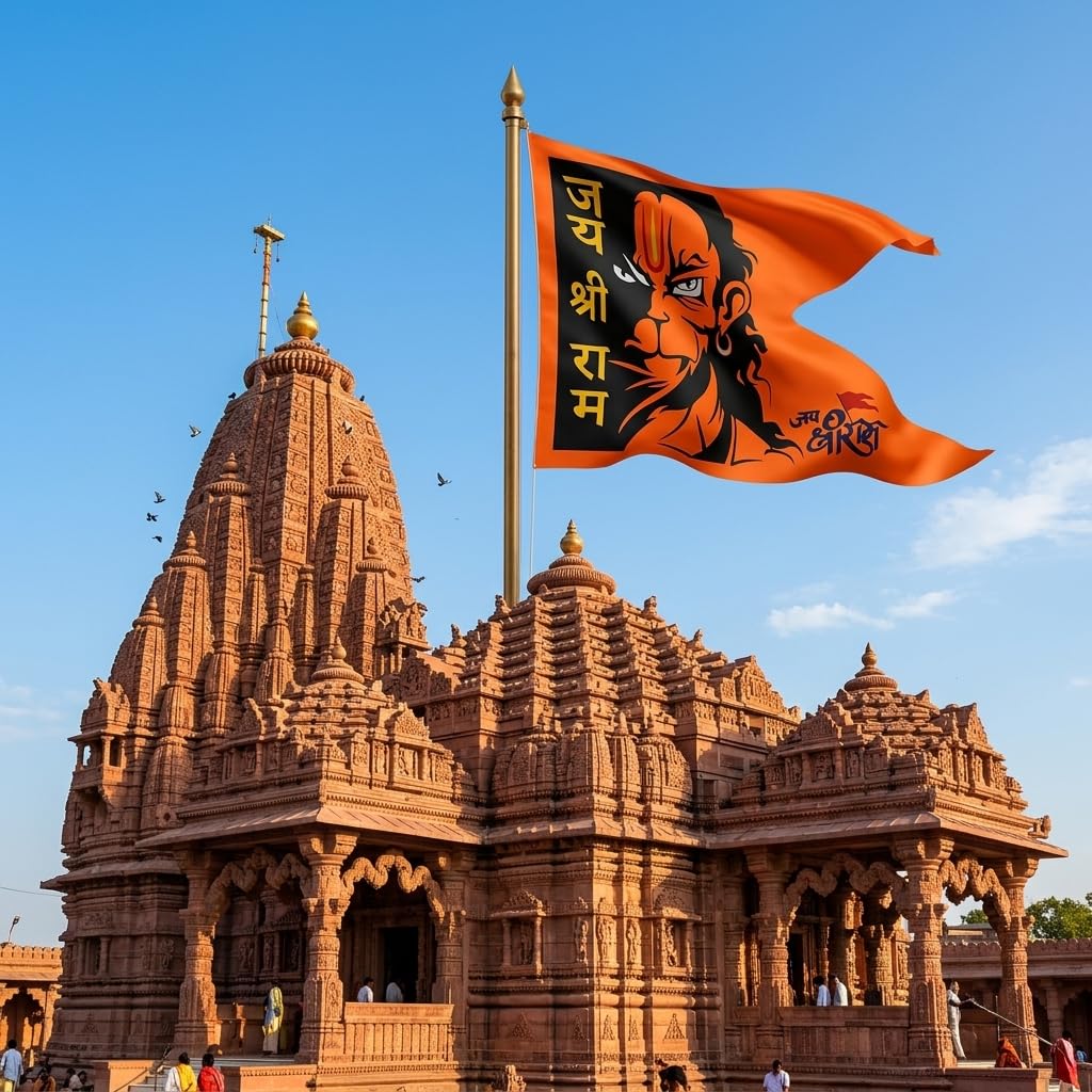 Jaisakshi Hindu Religion Hanumanji Printed Flag Big Size/Bajrangbali Pataka/Jai Shree Ram Print Dwaj Jhanda For Hanumanji With Gota Border | Flags (Garden & Outdoors)  Multicolor