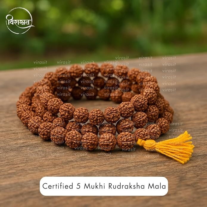 Jaisakshi Rudraksha Mala 108 Beads Original Certified | Natural Panchmukhi Rudraksha Japa Mala for Men & Women | Jaap Mala for Meditation, Shiv Puja, Yoga, Prayer, Chanting | 6mm Size