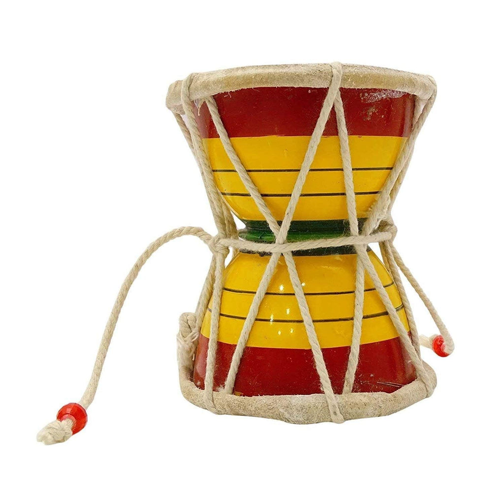 Jaisakshi Blue Panther Wooden Damru | Traditional Hand Drum for Lord Shiva Pooja, Kids Toy & Musical Instrument