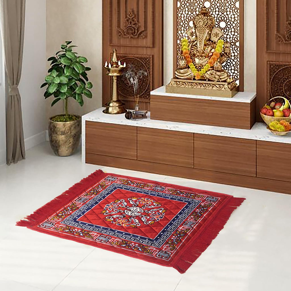 Jaisakshi Prayer Mat | Velvet Aasan | Meditation Carpet | Pooja Aasan | Traditional Prayer Mat | Medium Size | Red Color