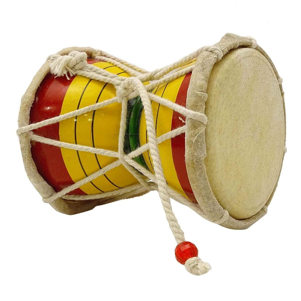 Jaisakshi Blue Panther Wooden Damru | Traditional Hand Drum for Lord Shiva Pooja, Kids Toy & Musical Instrument