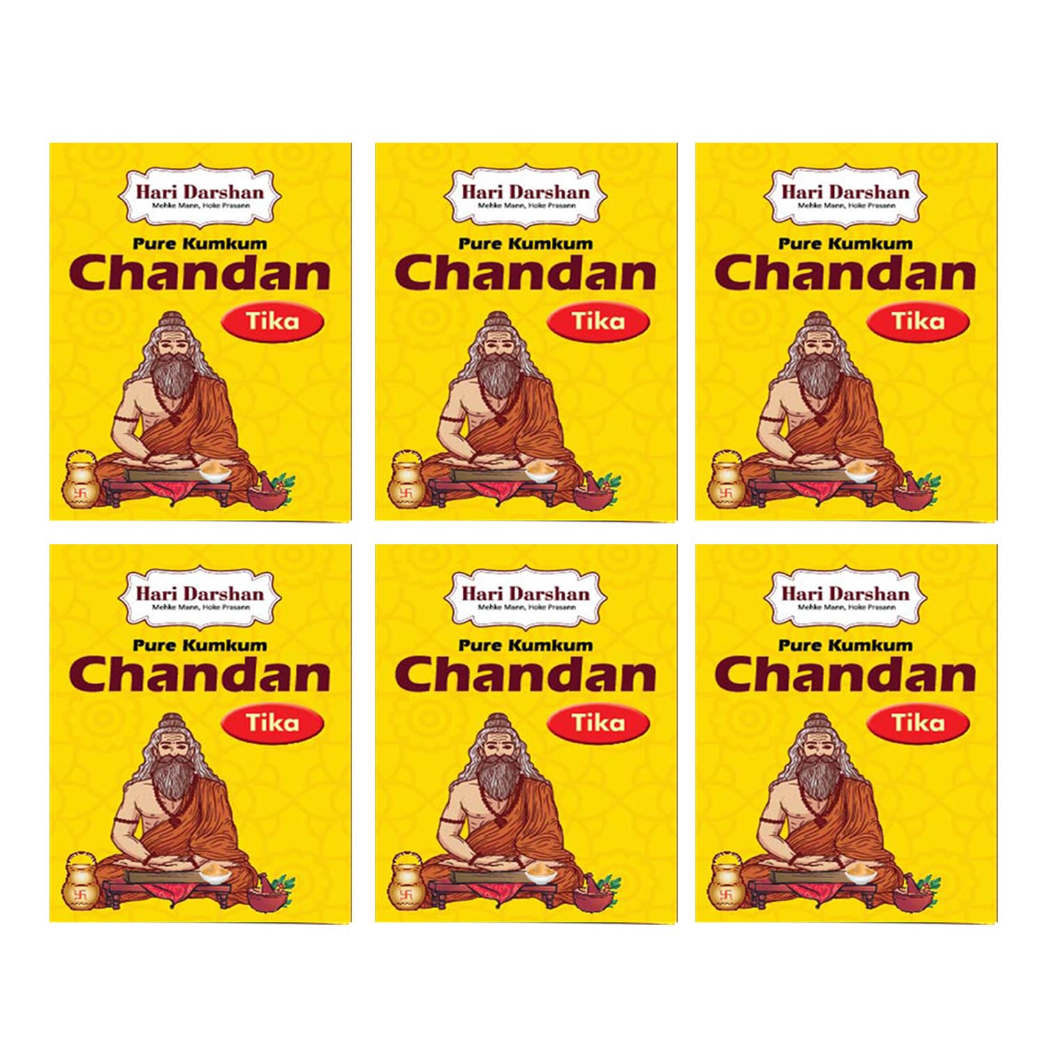 Jaisakshi Hari Darshan Pure Kumkum Chandan Tika | Traditional Sandalwood Kumkum Tika for Pooja Havan & Daily Rituals | Long-Lasting Fragrance & Smooth Application for a Divine Experience pack of 6 pc