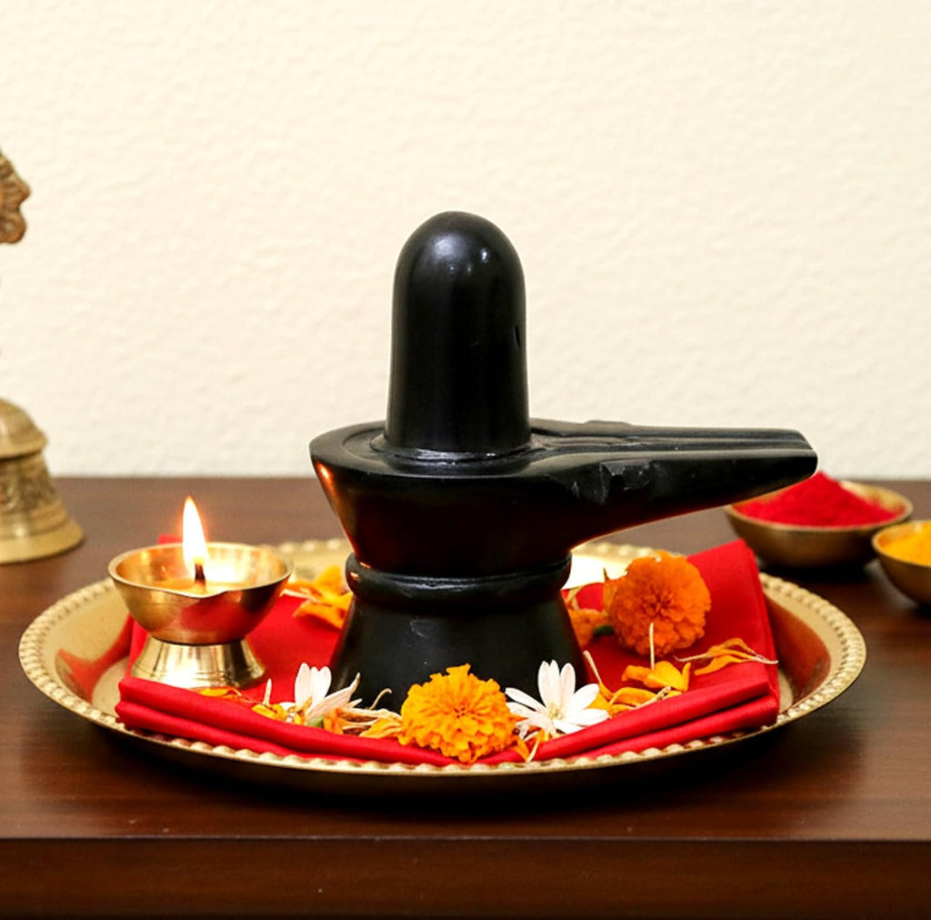 Jaisakshi Black Marble Shiva Lingam Big Size Shiv Ling Mahadev Idol Murti Military Statue Moorti, 12.7 cm