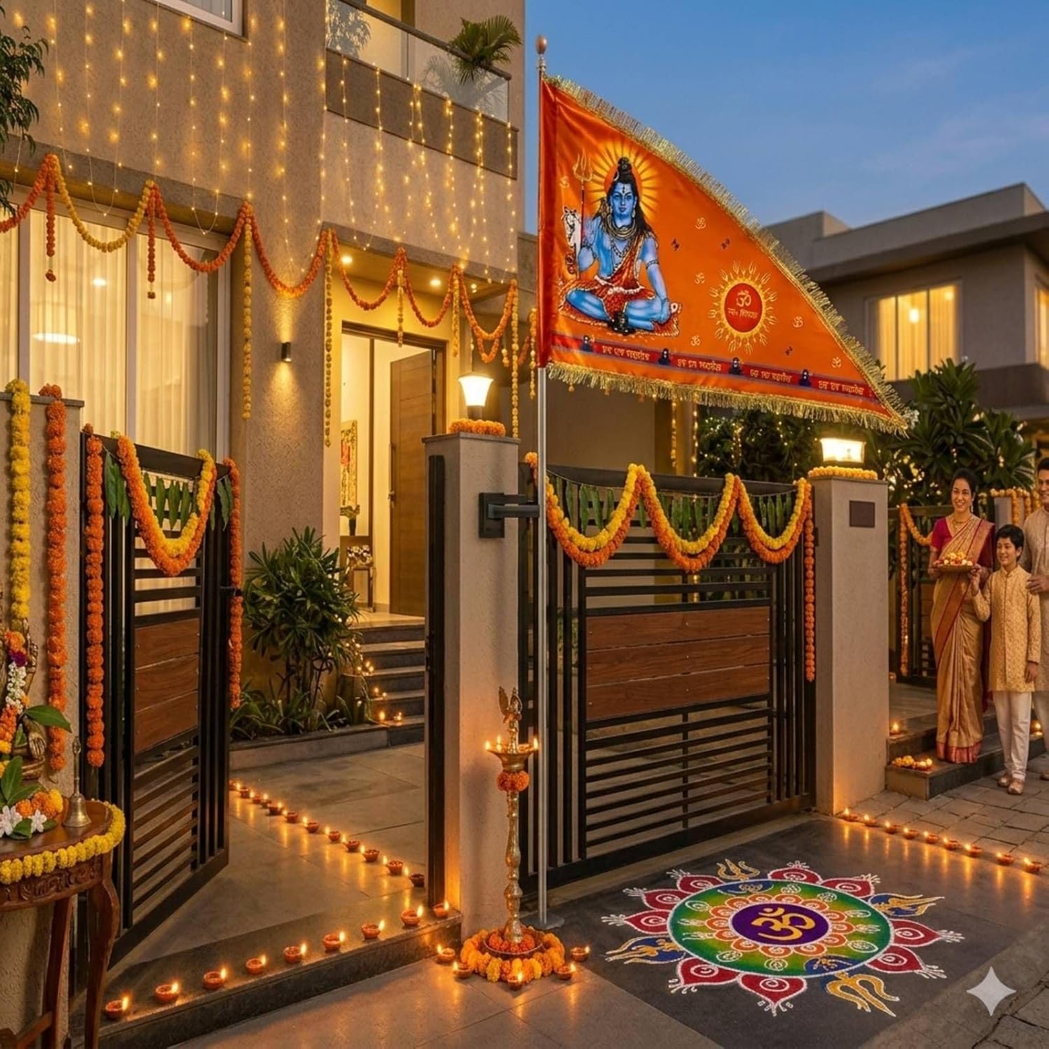 Jaisakshi Shiv Ji Flag for Home Temple | Big Size 30x45 Inch | Orange Dhwaj with Om Namah Shivaya Print | Satin Cloth with Golden Gota Border | Har Har Mahadev Hindu Religious Flag