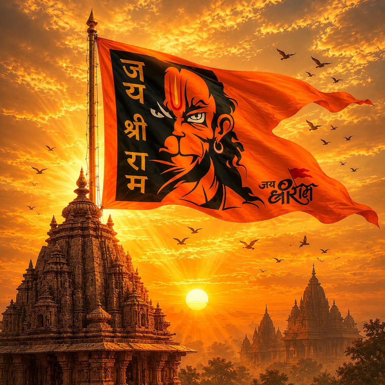 Jaisakshi Hindu Religion Hanumanji Printed Flag Big Size/Bajrangbali Pataka/Jai Shree Ram Print Dwaj Jhanda For Hanumanji With Gota Border | Flags (Garden & Outdoors)  Multicolor